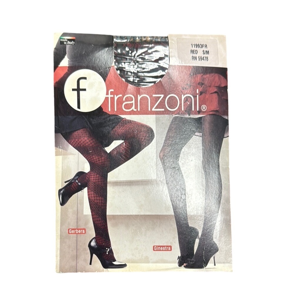 Franzoni Gerbera Red Patterned Tights 70 Denier Made in Italy S/M 11993FR